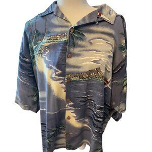 Tommy Bahama 100% Silk Blue Hawaiian Print Shirt Size Large